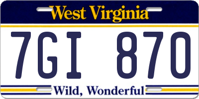 WV license plate 7GI870