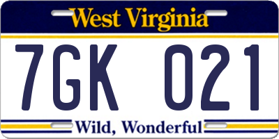 WV license plate 7GK021