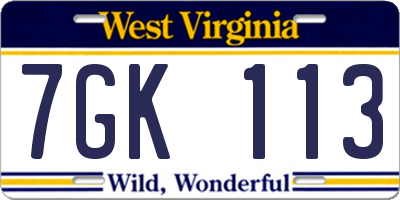 WV license plate 7GK113