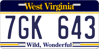 WV license plate 7GK643