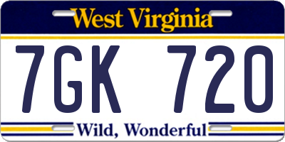 WV license plate 7GK720