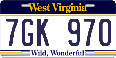 WV license plate 7GK970