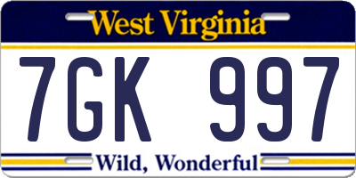WV license plate 7GK997