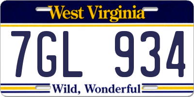 WV license plate 7GL934