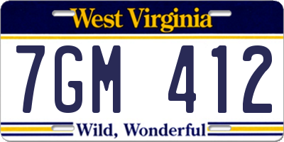 WV license plate 7GM412