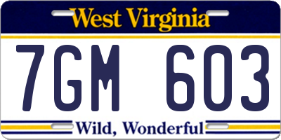 WV license plate 7GM603