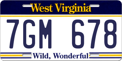 WV license plate 7GM678