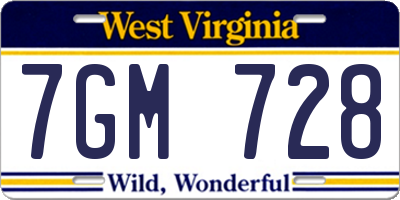WV license plate 7GM728