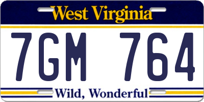 WV license plate 7GM764