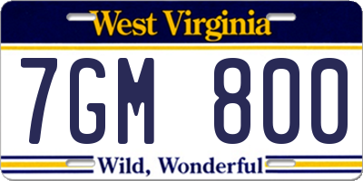 WV license plate 7GM800
