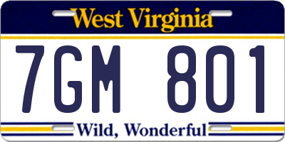 WV license plate 7GM801