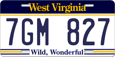 WV license plate 7GM827