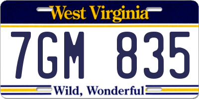 WV license plate 7GM835