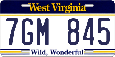WV license plate 7GM845