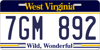 WV license plate 7GM892