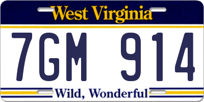 WV license plate 7GM914