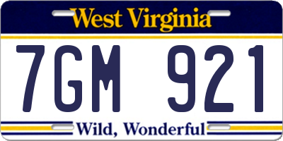WV license plate 7GM921