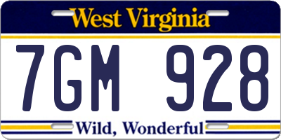WV license plate 7GM928