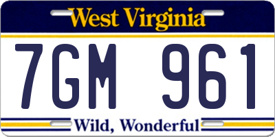 WV license plate 7GM961