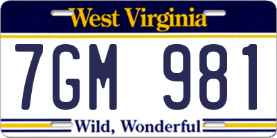 WV license plate 7GM981