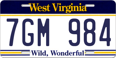 WV license plate 7GM984