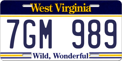 WV license plate 7GM989