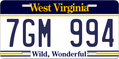 WV license plate 7GM994