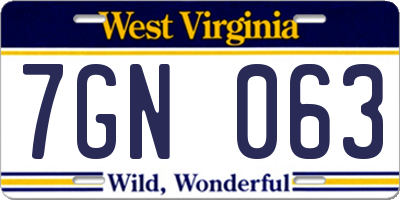 WV license plate 7GN063