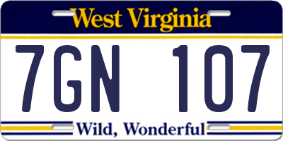 WV license plate 7GN107