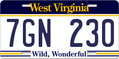 WV license plate 7GN230