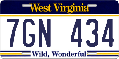 WV license plate 7GN434