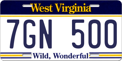 WV license plate 7GN500
