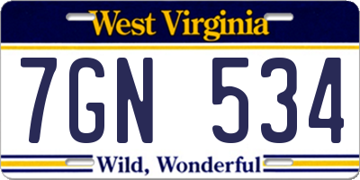 WV license plate 7GN534