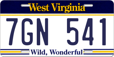 WV license plate 7GN541