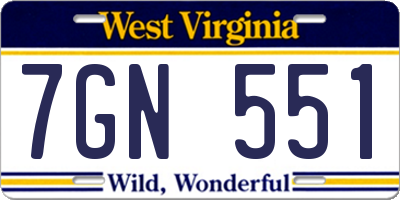 WV license plate 7GN551