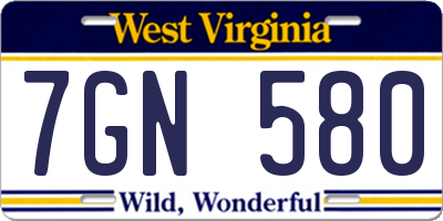 WV license plate 7GN580
