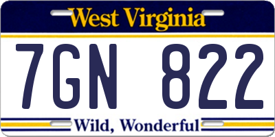 WV license plate 7GN822
