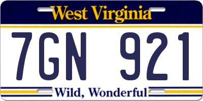 WV license plate 7GN921