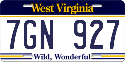 WV license plate 7GN927