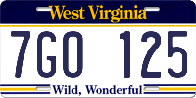 WV license plate 7GO125