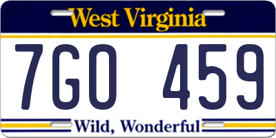WV license plate 7GO459