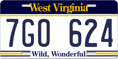 WV license plate 7GO624