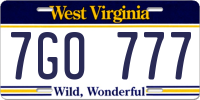 WV license plate 7GO777