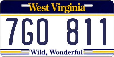 WV license plate 7GO811