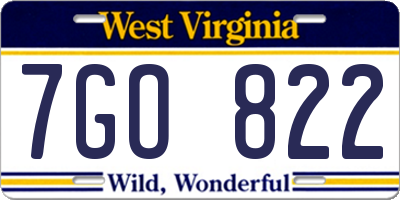 WV license plate 7GO822