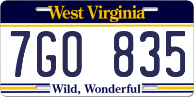 WV license plate 7GO835