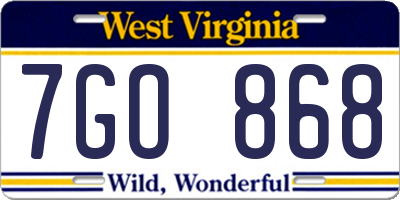 WV license plate 7GO868