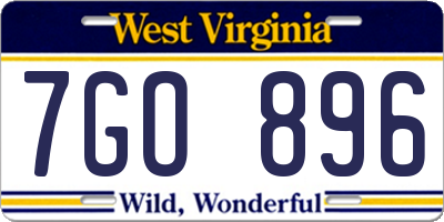 WV license plate 7GO896