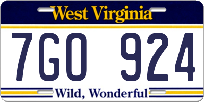 WV license plate 7GO924