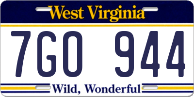 WV license plate 7GO944